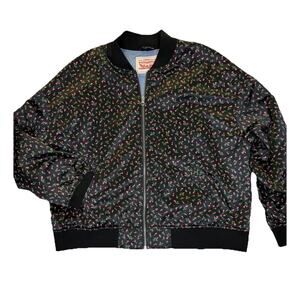 Levi’s Women’s Bomber Jacket Sz L Satin Rosebud Black Pink Chambray Lining
